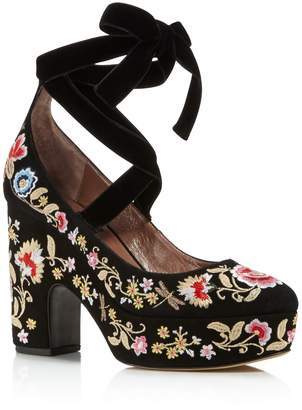 Tabitha Simmons Women's Sky Flora Embroidered Suede Lace Up Platform Pumps - 100% Exclusive