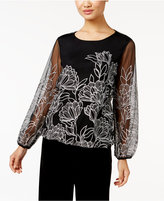 Thumbnail for your product : Alfani Embroidered Mesh Blouson Top, Only at Macy's