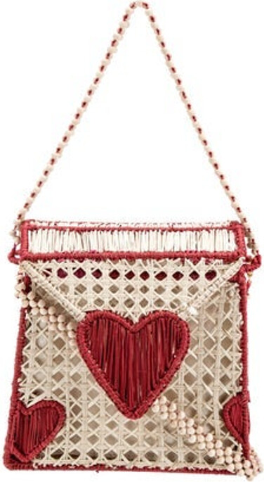Mercedes Salazar Shoulder Bag Neutrals Raffia Graphic Print Silver-Tone Hardware Flat Handle & Single Shoulder Strap Canvas Lining Flap Closure at Top Includes Dust Bag