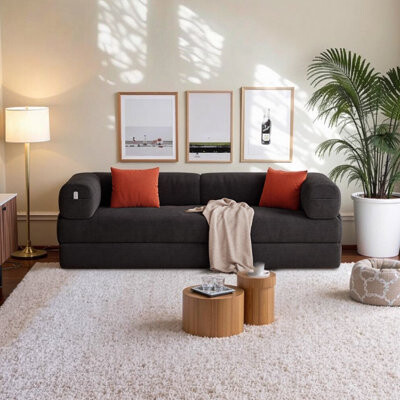 Mercer41 No Assembly Sleeper Sofa - Convertible Sofa Bed With Removable Washable Cover & Storage Pockets, Compressed Packaged Full Size Futon Couch For Small S