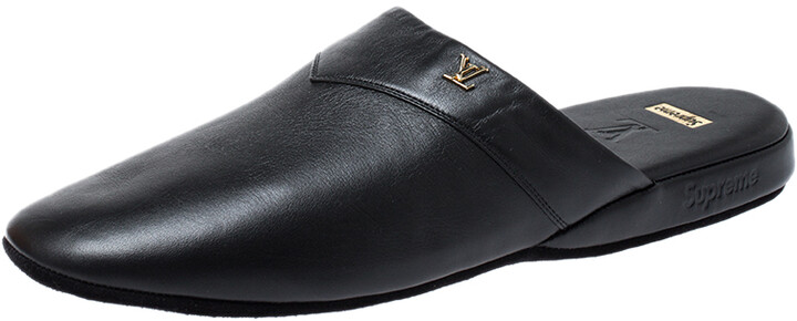 Louis Vuitton x Supreme Black Leather Hugh Flat Slippers Size 39 - ShopStyle