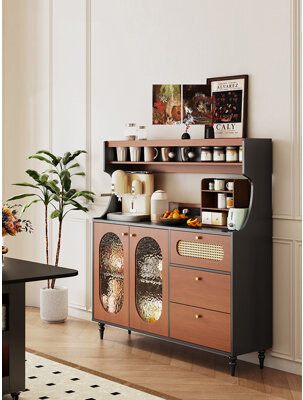 Charlton Home Mid-Century Modern Solid Wood Home Storage Food Cabinet