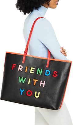 Alice + Olivia Leather-trimmed Embroidered Cotton-canvas Tote