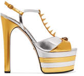 Thumbnail for your product : Gucci Studded Two-tone Metallic Leather Platform Sandals