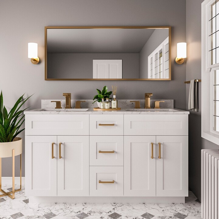 Nelson 60" White Shaker Wood Double Bathroom
