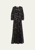 Thumbnail for your product : J. Mendel Flower Embroidery Silk Long Bell Sleeves Gown