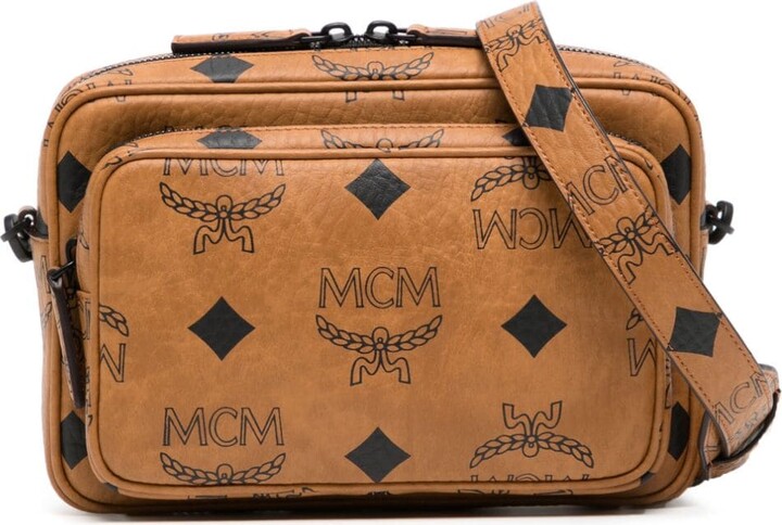 MCM Visetos Leather Trimmed Crossbody Bag - Brown Crossbody Bags, Handbags  - W3047406
