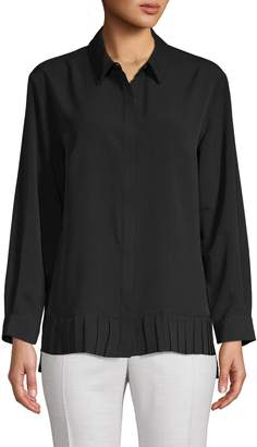 French Connection Pleated High-Low Button-Down Shirt