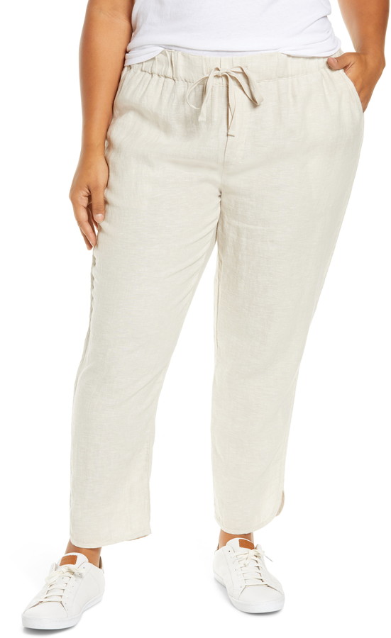 plus size drawstring linen pants