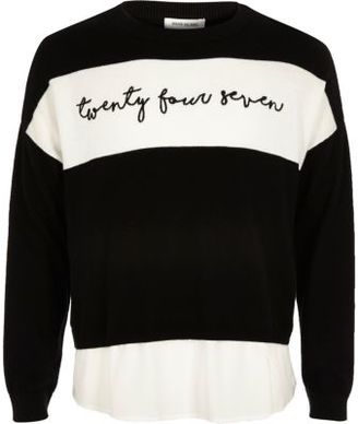 River Island Girls black word panel sweater