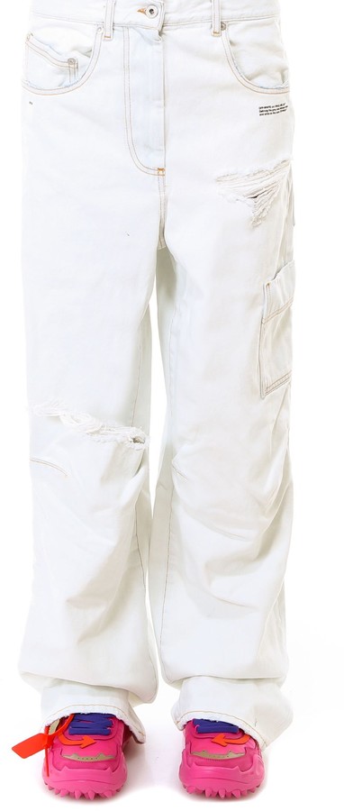 white ripped cargo pants