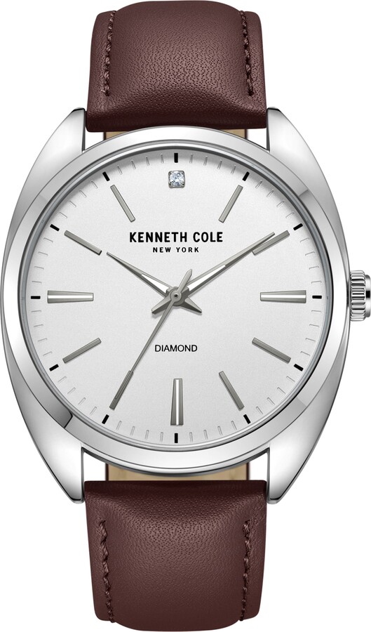 Diamond Dial Leather Strap Watch, 42mm