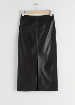 And other stories Front Slit Leather Midi Skirt