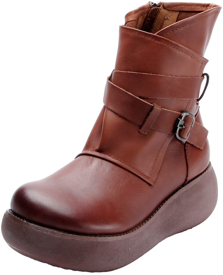 flat leather biker boots