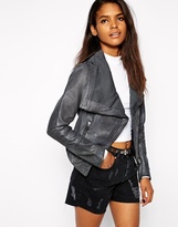 Thumbnail for your product : Doma Biker Jacket with Skinny Sleeves & Drape Front - Anthra