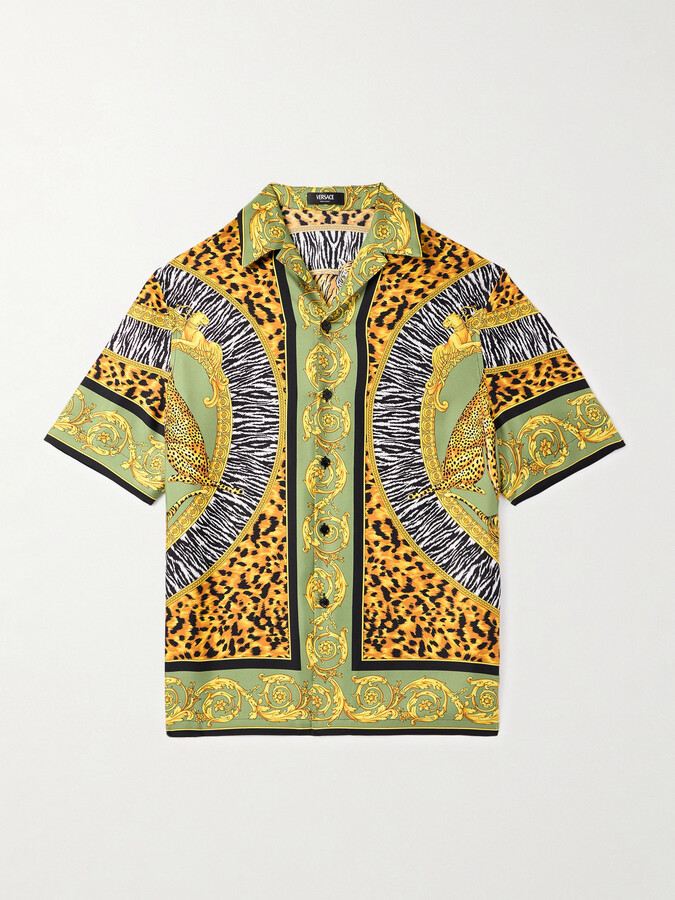 Wild Cats Camp-Collar Printed Silk-Twill Shirt