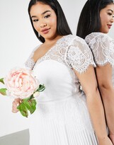 Thumbnail for your product : ASOS Curve ASOS DESIGN Curve Sophia plunge lace wedding dress with pleated skirt in ivory