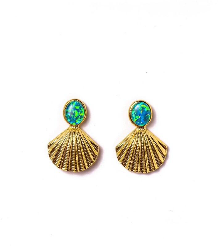 Perrin Trustmark 14K White Gold 6mm Blue-Green Peacock Created Opal Ball Stud Earrings