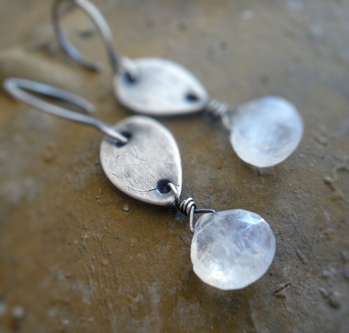 Etsy Moon Blush Earrings. Handmade. Moonstone. Oxidized Fine & Sterling Silver