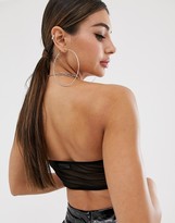 Thumbnail for your product : NaaNaa vinyl crop top bustier with mesh insert in black