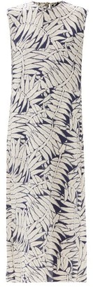 Raey Spotty Fern-print Silk Crepe De Chine Maxi Dress - Navy Print