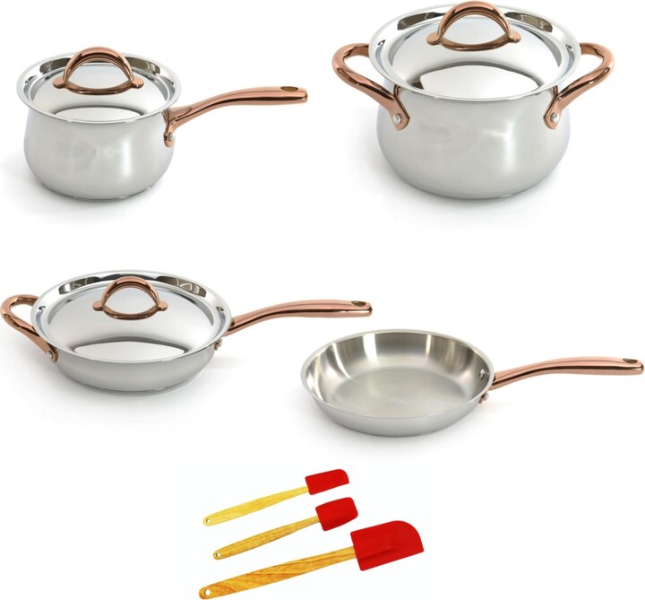 Berghoff Ouro Gold 10Pc 18/10 Stainless Steel Cookware Set Ss Lids Rose Gold Handles - Silver rose gold