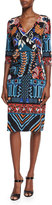 Thumbnail for your product : Etro 3/4-Sleeve Faux-Wrap Dress, Black/Blue/Red