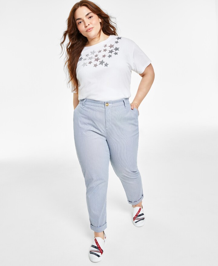 Tommy Hilfiger Plus Size Pinstripe Hampton Chino Pants, Created for Macy's  - Blue/White - ShopStyle