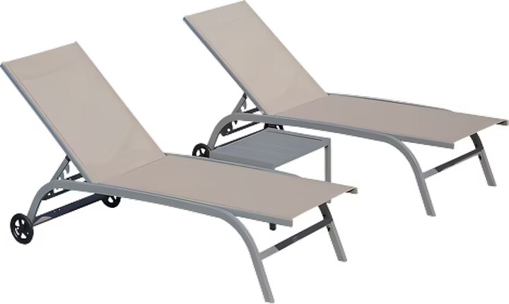 clihome Chaise Lounge Outdoor Set of 3，3 -Piece Woven Patio Conversation Set with Brown