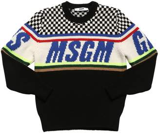 MSGM Logo Jacquard Acrylic Blend Knit Sweater