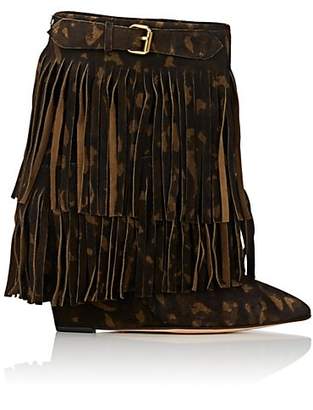 Jerome Dreyfuss WOMEN'S CAMOUFLAGE FRINGED SUEDE WEDGE ANKLE BOOTS