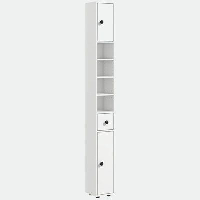 Ebern Designs Tall Bathroom Storage Cabinet Narrow Toilet Paper Cabinet with Open Shelves 2 Door Cabinets