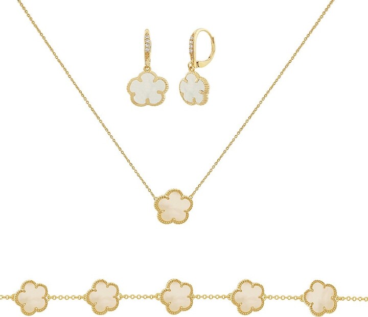 JanKuo 3-Piece 14K Goldplated Brass Necklace, Earring & Bracelet Set