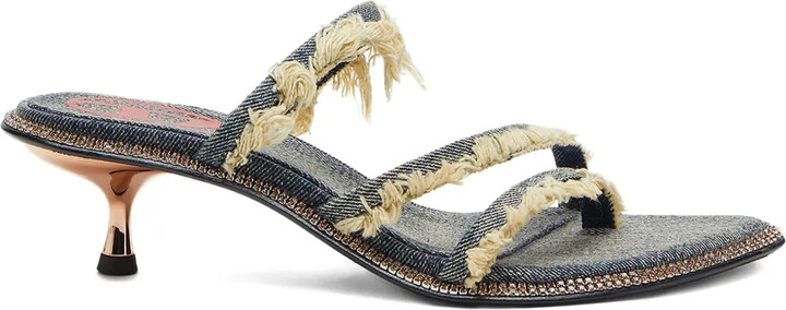 45mm D-Havanna frayed denim crystal-embellished sandals