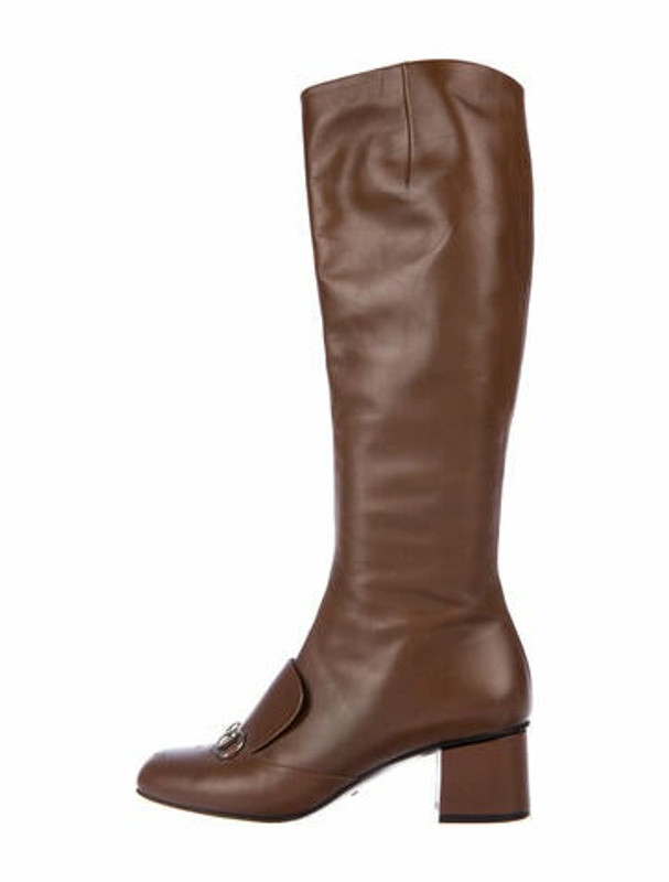 Gucci Horsebit Accent Leather Riding Boots Brown - ShopStyle