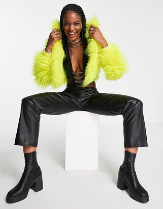 Topshop cropped shaggy fur coat in neon yellow - ShopStyle