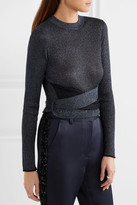 Thumbnail for your product : 3.1 Phillip Lim Tie-front Metallic Ribbed-knit Sweater - Storm blue