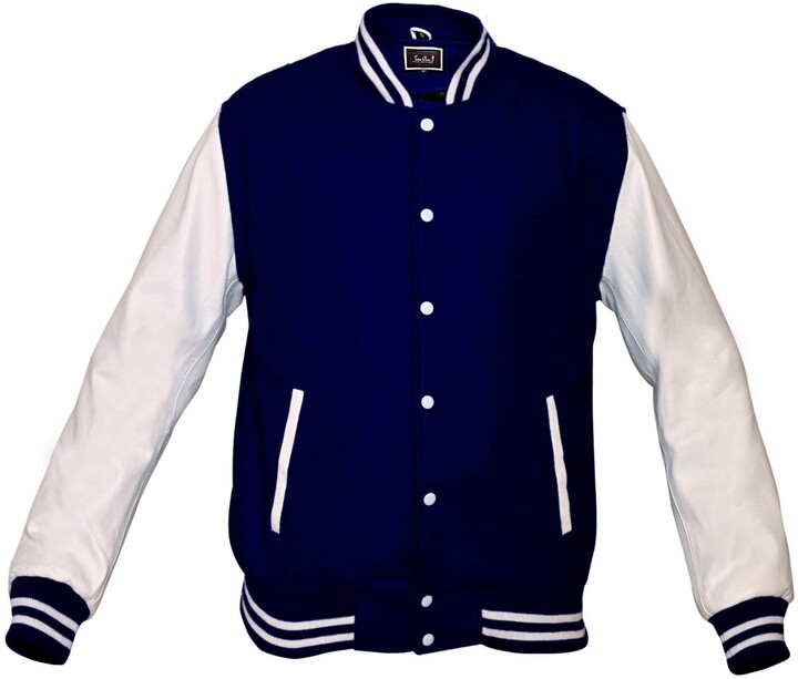 Grey Varsity Jacket Men's Baseball Jacket Wool Body & Genuine Leather