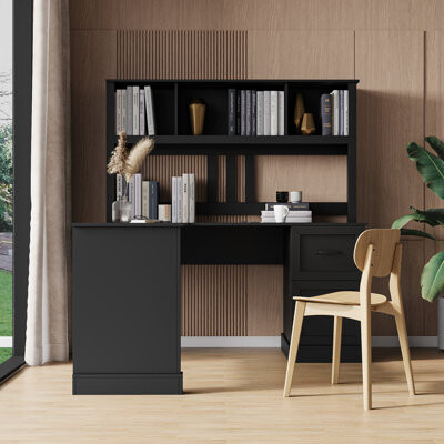 Ebern Designs Desk With For Home Office Sufficient Storage 2 Shelving 2 Large Drawers Waterproof Bedroom Desk Expansive Space Office  Plentiful Storage Space