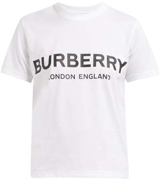 Burberry Logo Print Cotton T Shirt - Womens - White Black