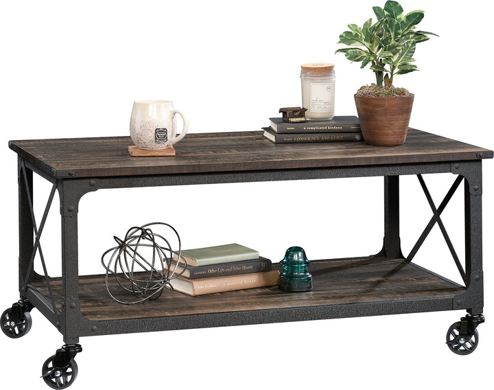 Sauder Steel River Engineered Wood Coffee Table in Carbon Oak