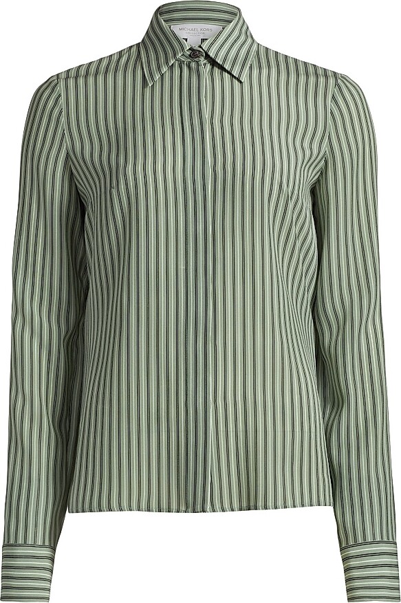 Michael Kors Collection Women's Hansen Striped Shirt - Celadon Multi - Size 0