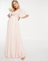 Thumbnail for your product : ASOS Maternity ASOS DESIGN Maternity Bridesmaid pleated flutter sleeve maxi dress with satin wrap waist