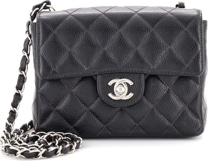 Chanel Square Classic Single Flap Bag Quilted Caviar Mini Black