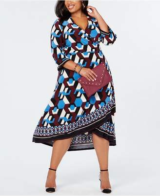 INC International Concepts Plus Size Geo-Print Faux-Wrap Dress, Created for Macy's