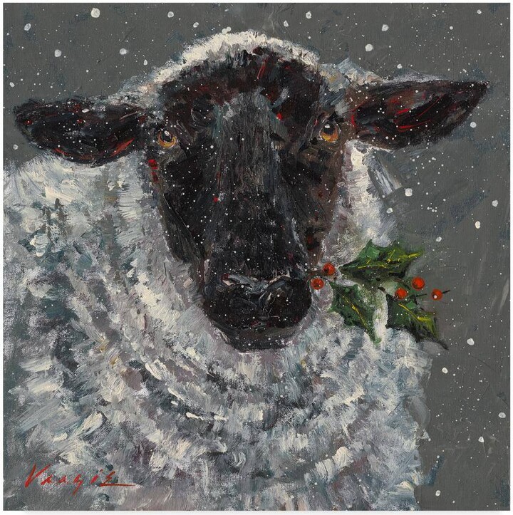 Wren The Christmas Sheep by Mary Miller Veazie Hidden Frame 14 in. x 14 in.