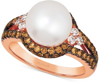 LeVian Vanilla Pearl (10mm) & Diamond (1-1/3 ct. t.w.) Ring in 14k Rose Gold