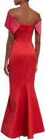 Thumbnail for your product : Zac Posen Off-The-Shoulder Colorblock Gown, Fuchsia/Hibiscus