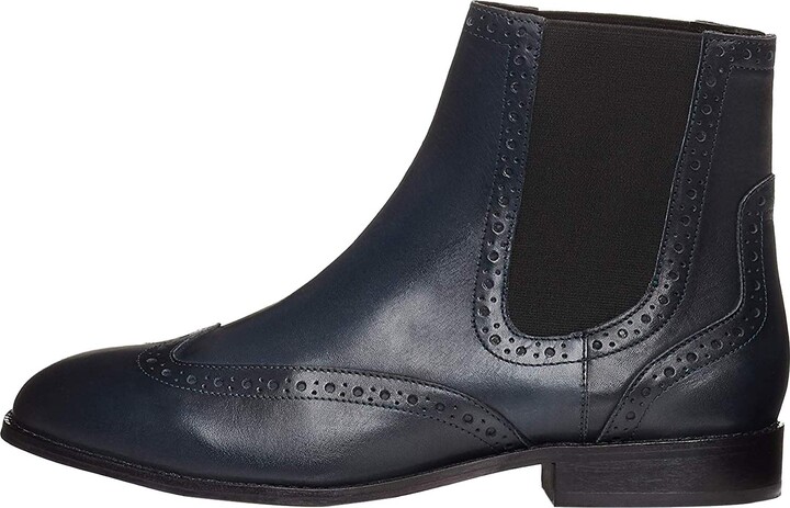 navy blue leather chelsea boots