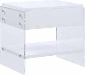 Chintaly Imports Barcelona Contemporary Wooden & Solid Acrylic Lamp Table w/ Drawer